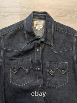 Vintage H Bar C Ranchwear DENIM WESTERN SAWTOOTH SHIRT Size L Black Diamond Snap