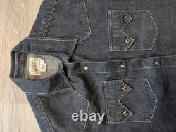 Vintage H Bar C Ranchwear DENIM WESTERN SAWTOOTH SHIRT Size L Black Diamond Snap