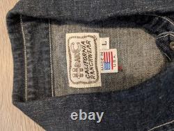 Vintage H Bar C Ranchwear DENIM WESTERN SAWTOOTH SHIRT Size L Black Diamond Snap
