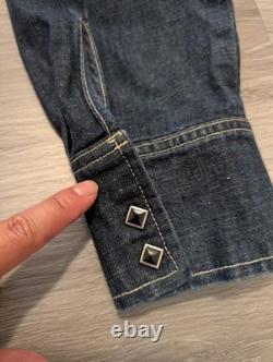 Vintage H Bar C Ranchwear DENIM WESTERN SAWTOOTH SHIRT Size L Black Diamond Snap