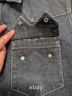 Vintage H Bar C Ranchwear DENIM WESTERN SAWTOOTH SHIRT Size L Black Diamond Snap