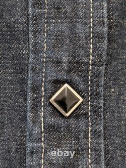 Vintage H Bar C Ranchwear DENIM WESTERN SAWTOOTH SHIRT Size L Black Diamond Snap