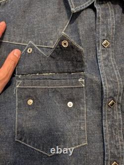 Vintage H Bar C Ranchwear DENIM WESTERN SAWTOOTH SHIRT Size L Black Diamond Snap