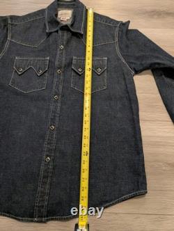 Vintage H Bar C Ranchwear DENIM WESTERN SAWTOOTH SHIRT Size L Black Diamond Snap