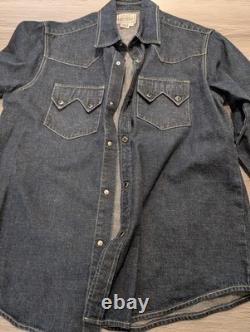 Vintage H Bar C Ranchwear DENIM WESTERN SAWTOOTH SHIRT Size L Black Diamond Snap