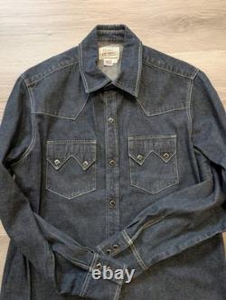 Vintage H Bar C Ranchwear DENIM WESTERN SAWTOOTH SHIRT Size L Black Diamond Snap