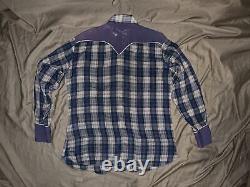 Vintage HBarC Ranchwear Large Blue Pearl Snap Shirt RARE Rockabilly 50s 60s