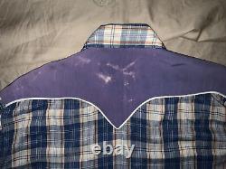 Vintage HBarC Ranchwear Large Blue Pearl Snap Shirt RARE Rockabilly 50s 60s