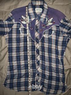 Vintage HBarC Ranchwear Large Blue Pearl Snap Shirt RARE Rockabilly 50s 60s