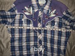 Vintage HBarC Ranchwear Large Blue Pearl Snap Shirt RARE Rockabilly 50s 60s