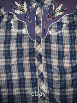 Vintage HBarC Ranchwear Shirt Pearl Snap Rockabilly Sz Large RARE 50s 60s