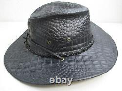 Vintage HH HENSCHEL Crocodile Leather Hat Cowboy Western Black SZ L NOS