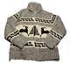 Vintage Hand Knit Heavy Wool Cowichan Full Zip Grey Sweater Men's Size L 21x26