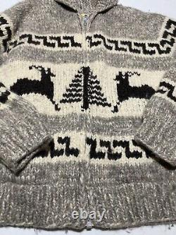 Vintage Hand Knit Heavy Wool Cowichan Full Zip Grey Sweater Men's Size L 21x26