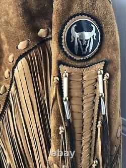 Vintage Hand Made Western Hippie Biker Rock Star Leather Jacket Fringe large