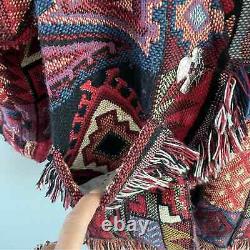 Vintage Handmade Aztec Design Coat Southwestern Boho Western Blanket Jacket L