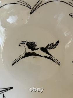 Vintage Hobby Artist Hand Made Large Painted Horse Western Serving Bowl