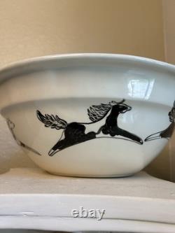 Vintage Hobby Artist Hand Made Large Painted Horse Western Serving Bowl