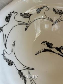 Vintage Hobby Artist Hand Made Large Painted Horse Western Serving Bowl