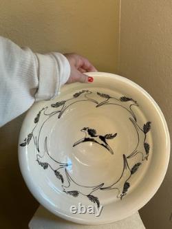 Vintage Hobby Artist Hand Made Large Painted Horse Western Serving Bowl