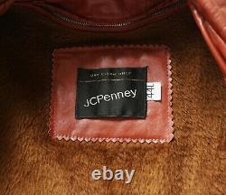 Vintage JC Penney Western Apparel 60s 70s Leather Car Coat Brown Size Large