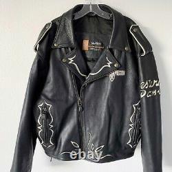 Vintage JOHNNY HALLYDAY Western Passion Black Leather Biker Skulls Jacket RARE