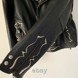 Vintage JOHNNY HALLYDAY Western Passion Black Leather Biker Skulls Jacket RARE