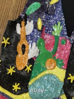 Vintage Jeanette Kastenburg Platinum Sequin Trophy Vest Country Western Cactus