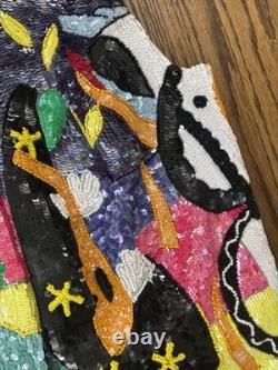 Vintage Jeanette Kastenburg Platinum Sequin Trophy Vest Country Western Cactus