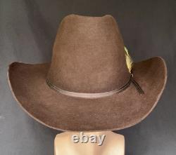 Vintage John B Stetson Cowboy Hat 3X Beaver Felt Brown Feather Pin 7 5/8 Western