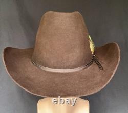 Vintage John B Stetson Cowboy Hat 3X Beaver Felt Brown Feather Pin 7 5/8 Western