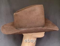 Vintage John B Stetson Cowboy Hat 3X Beaver Felt Brown Feather Pin 7 5/8 Western