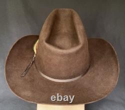 Vintage John B Stetson Cowboy Hat 3X Beaver Felt Brown Feather Pin 7 5/8 Western