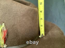 Vintage John B Stetson Cowboy Hat 3X Beaver Felt Brown Feather Pin 7 5/8 Western