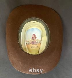 Vintage John B Stetson Cowboy Hat 3X Beaver Felt Brown Feather Pin 7 5/8 Western