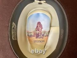 Vintage John B Stetson Cowboy Hat 3X Beaver Felt Brown Feather Pin 7 5/8 Western