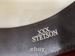 Vintage John B Stetson Cowboy Hat 3X Beaver Felt Brown Feather Pin 7 5/8 Western