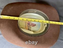 Vintage John B Stetson Cowboy Hat 3X Beaver Felt Brown Feather Pin 7 5/8 Western