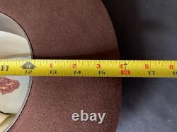 Vintage John B Stetson Cowboy Hat 3X Beaver Felt Brown Feather Pin 7 5/8 Western