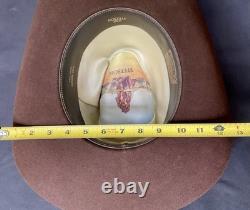 Vintage John B Stetson Cowboy Hat 3X Beaver Felt Brown Feather Pin 7 5/8 Western
