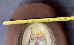 Vintage John B Stetson Cowboy Hat 3X Beaver Felt Brown Feather Pin 7 5/8 Western