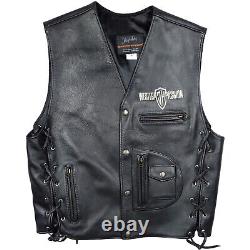 Vintage Johnny Hallyday Black Leather Vest Rebel Western Passion Men's Large L