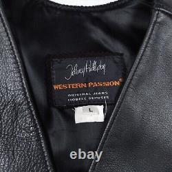 Vintage Johnny Hallyday Black Leather Vest Rebel Western Passion Men's Large L