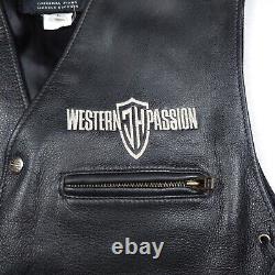 Vintage Johnny Hallyday Black Leather Vest Rebel Western Passion Men's Large L