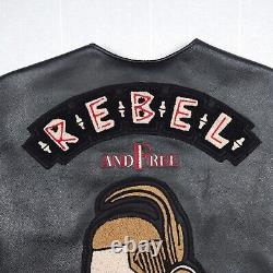 Vintage Johnny Hallyday Black Leather Vest Rebel Western Passion Men's Large L