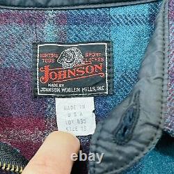 Vintage Johnson Woolen Mills Mens Jacket Large 18 Green Plaid Wool Mackinaw USA