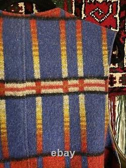 Vintage Kilim Woven Tapestry Western Vest Men L Leather biker