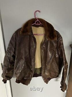 Vintage Kit Karson Pony Hide Mens Large Leather Rust Brown Bomber Jacket Sherpa