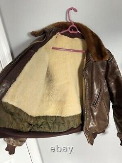 Vintage Kit Karson Pony Hide Mens Large Leather Rust Brown Bomber Jacket Sherpa