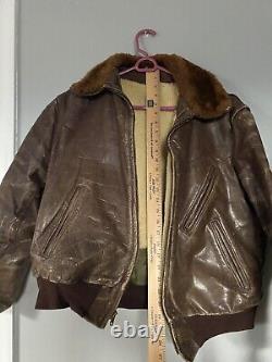 Vintage Kit Karson Pony Hide Mens Large Leather Rust Brown Bomber Jacket Sherpa